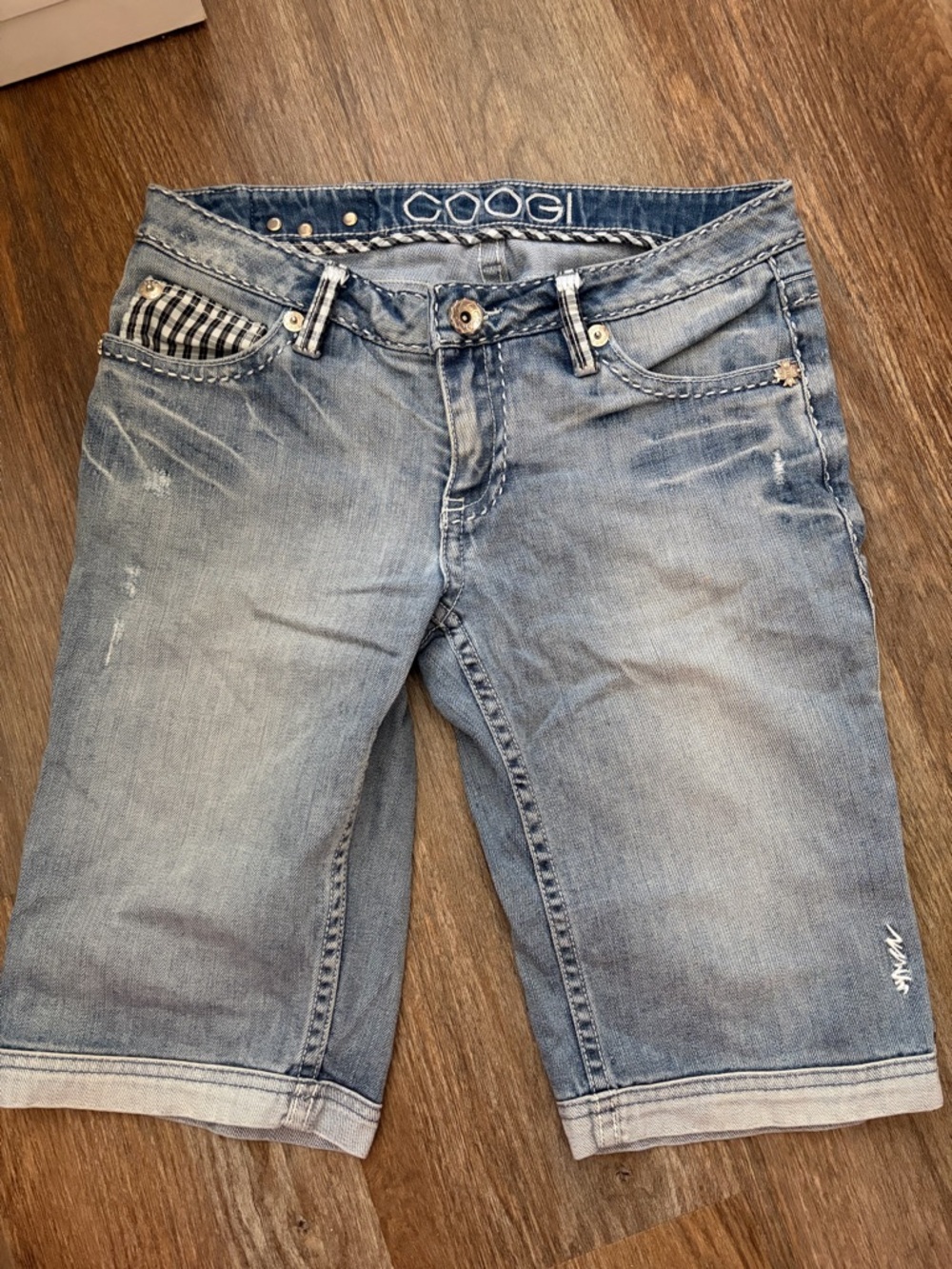 COOGI Light Blue Distressed Denim Bermuda Shorts